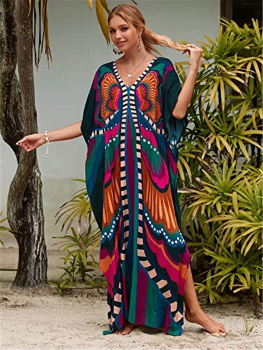 Plus Size Kaftan Dress Lightweight Swimsuit Coverup - Picture 2 of 3